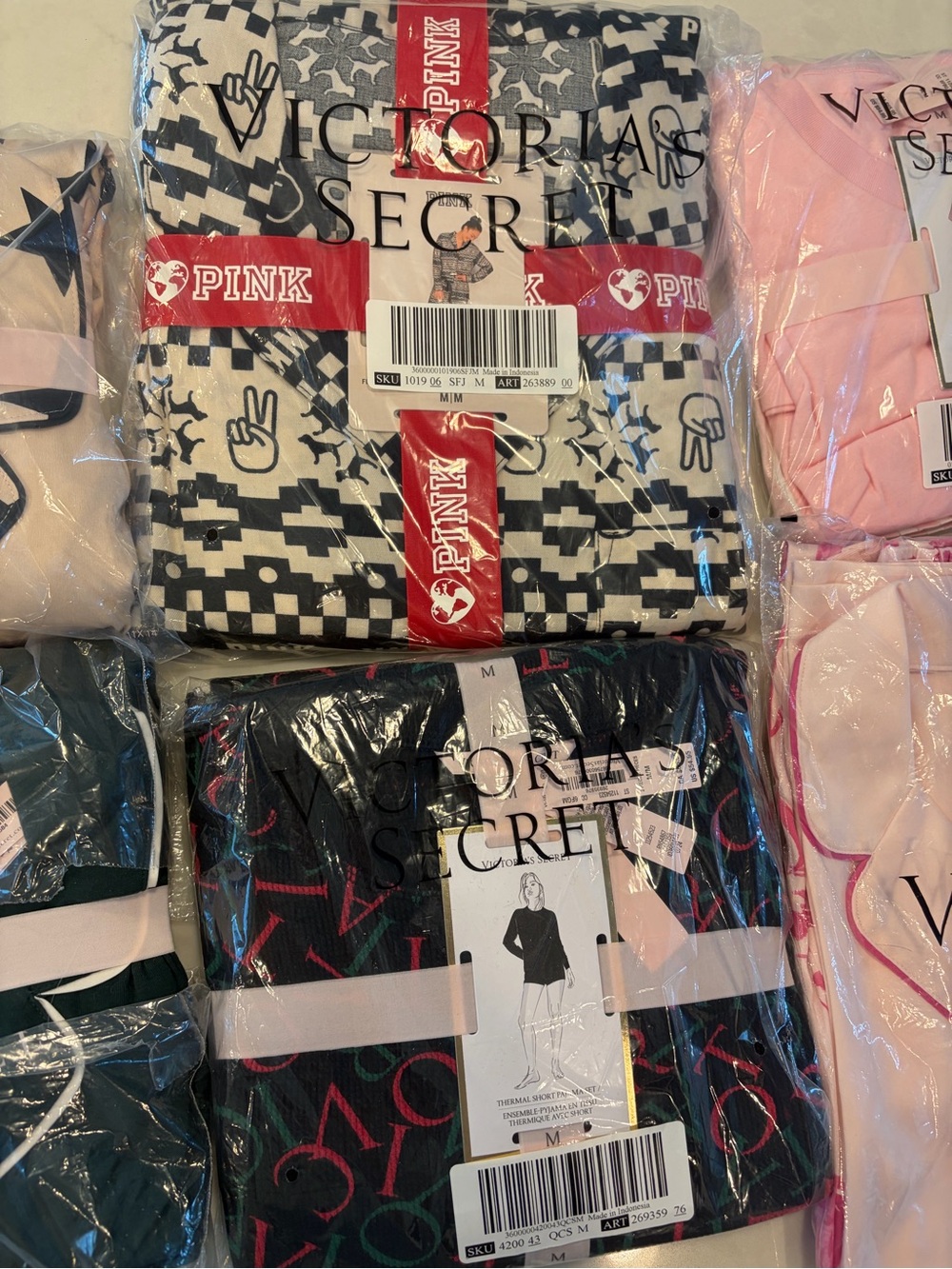 PINK Victoria's Secret Assorted Light Pink & Black Mixed Pajama Sets (6) - Picture 3 of 4